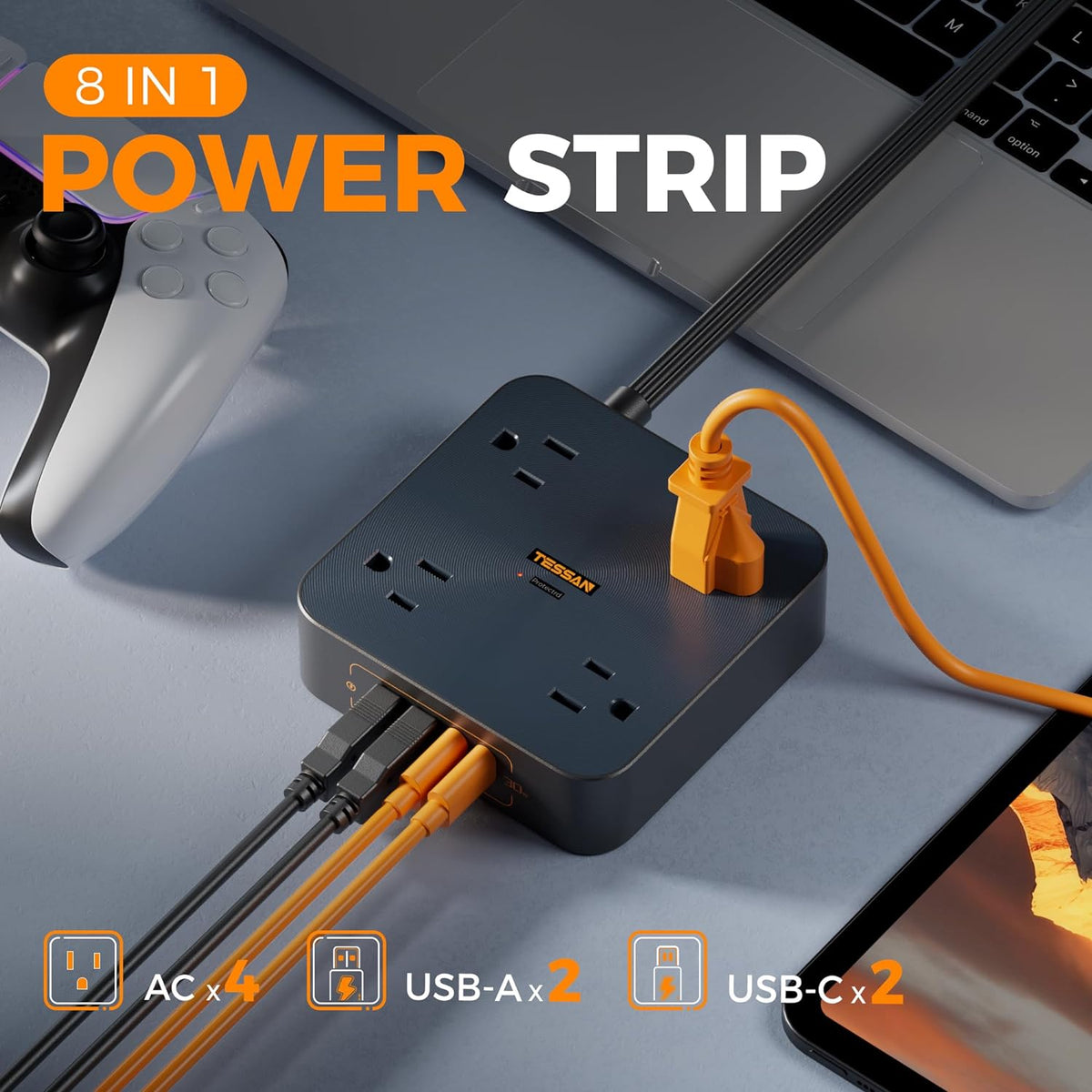 FlushCharge Pro Flat Plug Power Strip